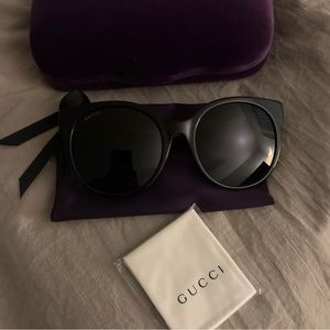 GUCCI WOMENS ROUND BLACK BLACK GREY SUNGLASSES